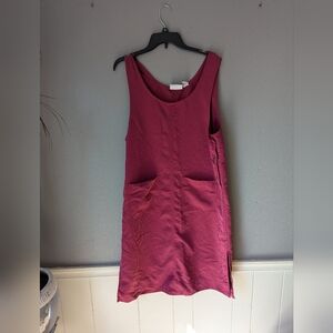 Ashley Cooper Sleeveless Burgundy Rose  Midi Dress With Apron Front Pockets M